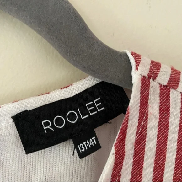 Roolee Striped Ruffled Midi Dress Size 13-14 Girls Tall Pockets Red White - Picture 2 of 9